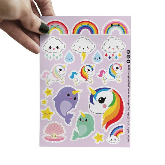 Stickervel  - Eenhoorn Narwal Regenboog